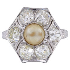 Art Deco Pearl and Diamond Platinum Ring