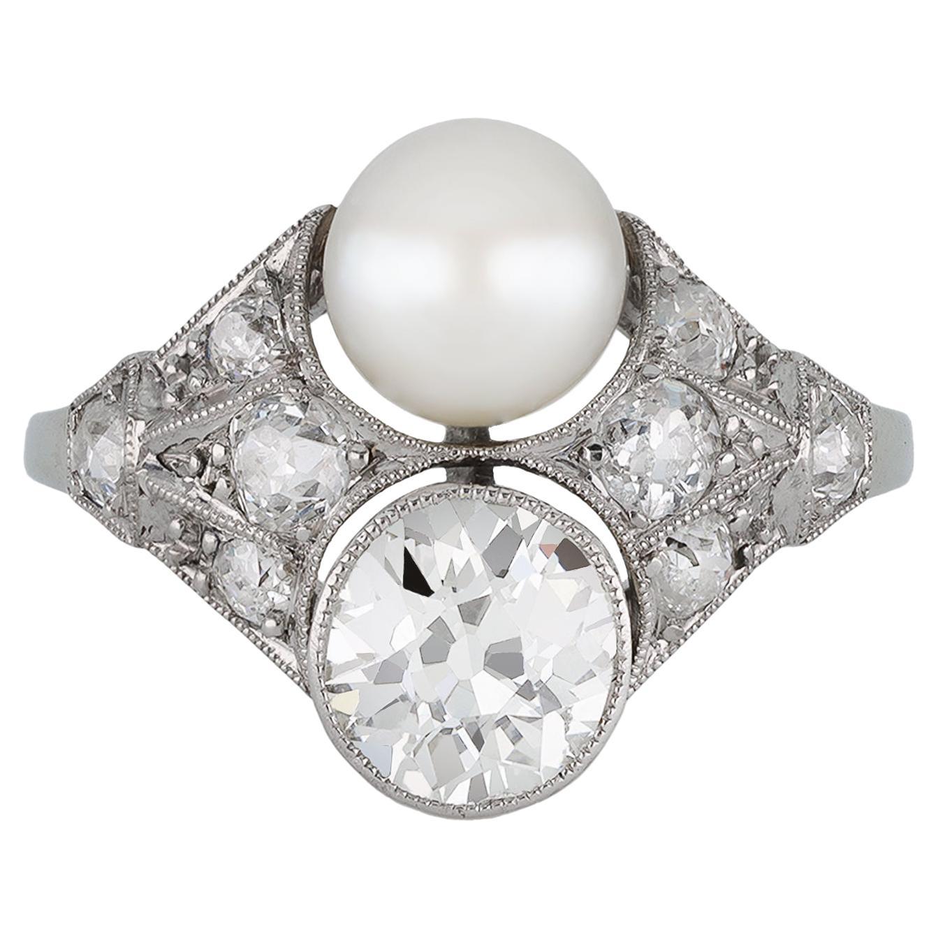 Art Deco pearl and diamond ring, English, circa 1930.