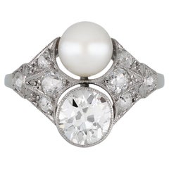 Art Deco pearl and diamond ring, English, circa 1930.
