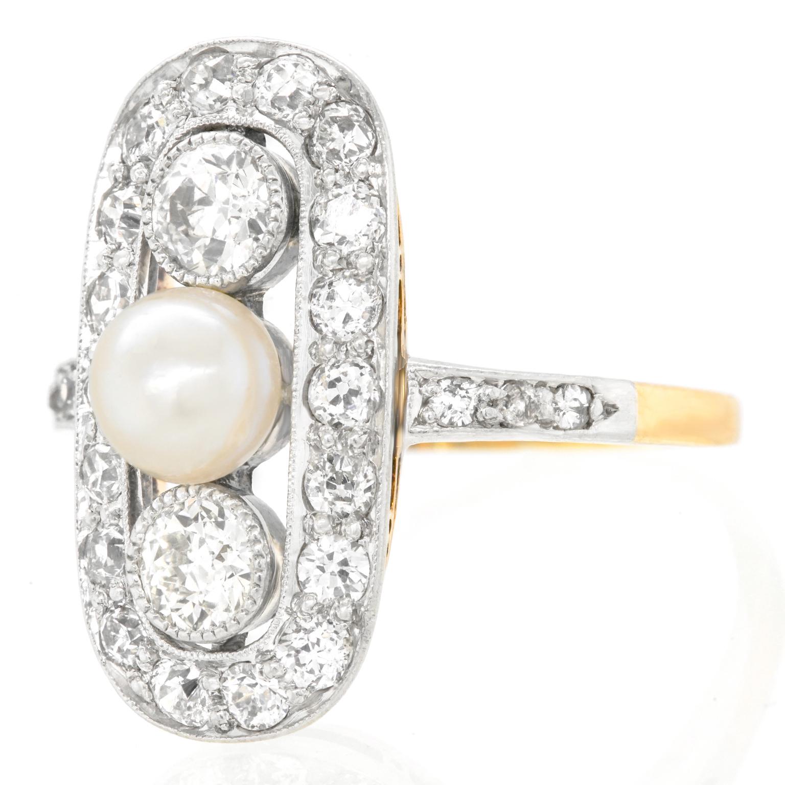 Art Deco Pearl and Diamond Ring 5