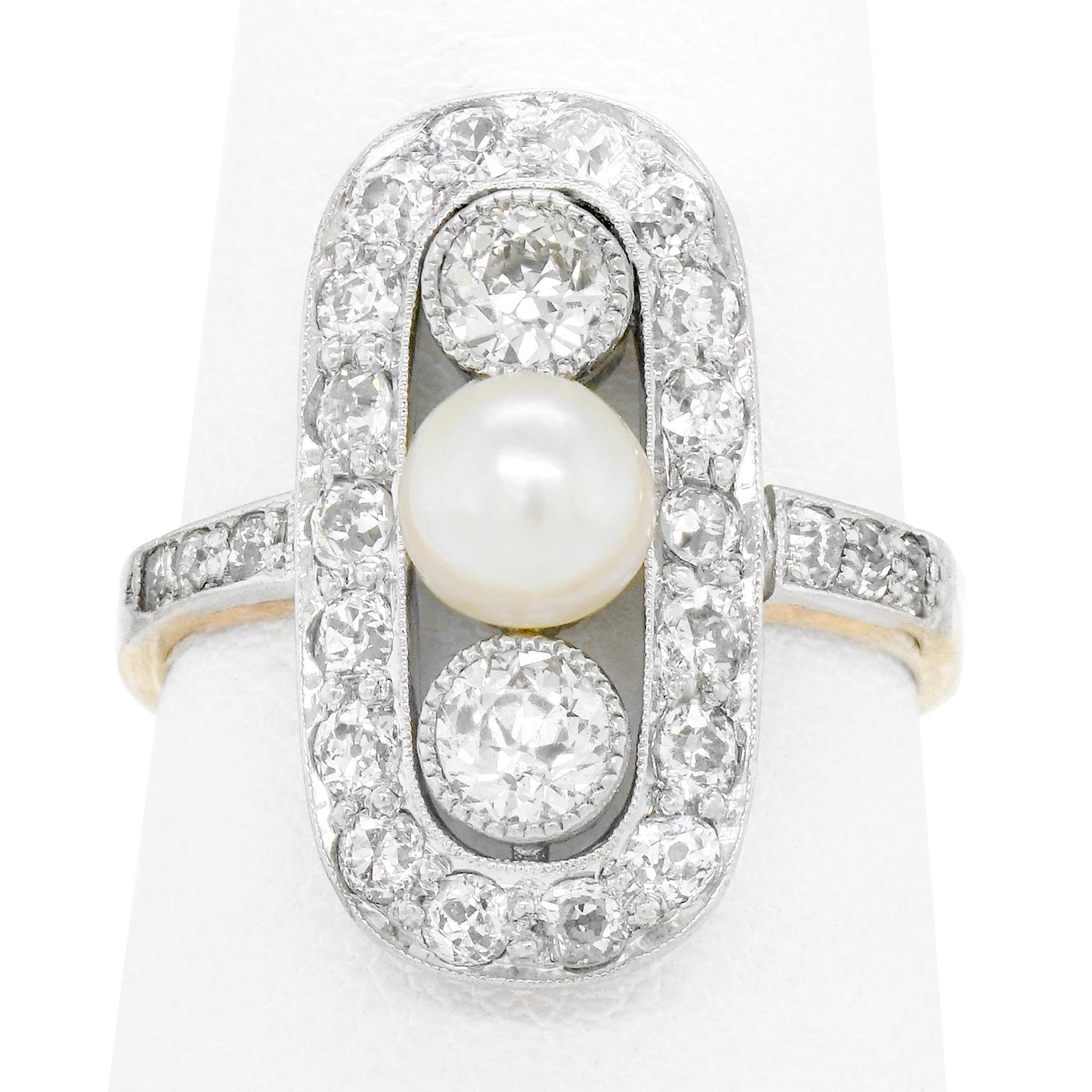 Brilliant Cut Art Deco Pearl and Diamond Ring