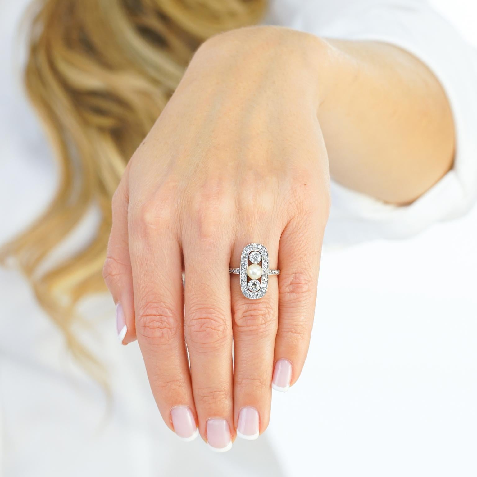 Art Deco Pearl and Diamond Ring 2