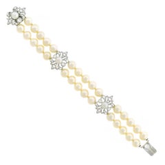 Art Deco Pearl and Diamond Set Fleur-de-Lis Gold Bracelet