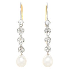 Art Deco Pearl and Diamond-Set Gold Drop Earrings