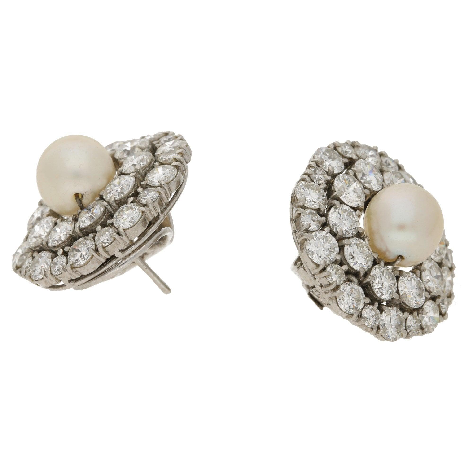  Boucles d'oreilles en or 18 carats avec grappe de diamants taille vieille mine et perles de style Art déco Unisexe 