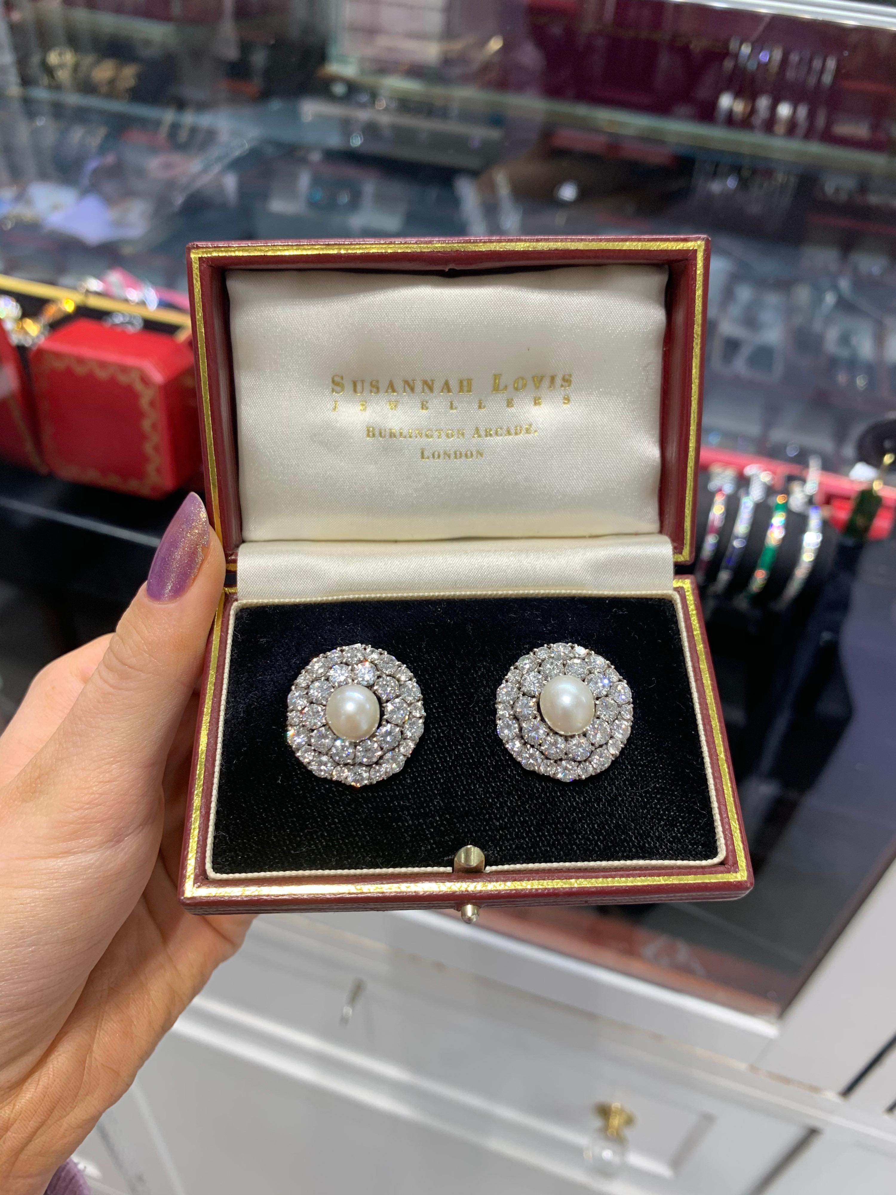 Boucles d'oreilles en or 18 carats avec grappe de diamants taille vieille mine et perles de style Art déco 1