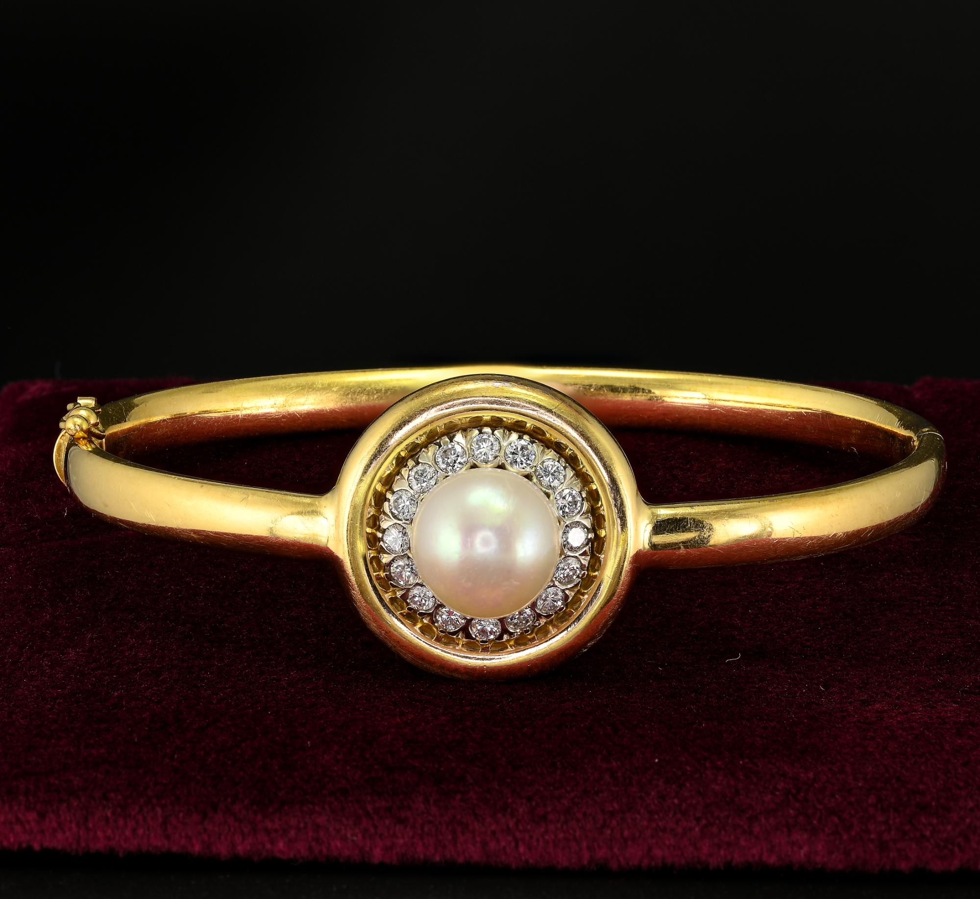 Art Deco Perle Diamant 18 KT Armreif (Art déco) im Angebot