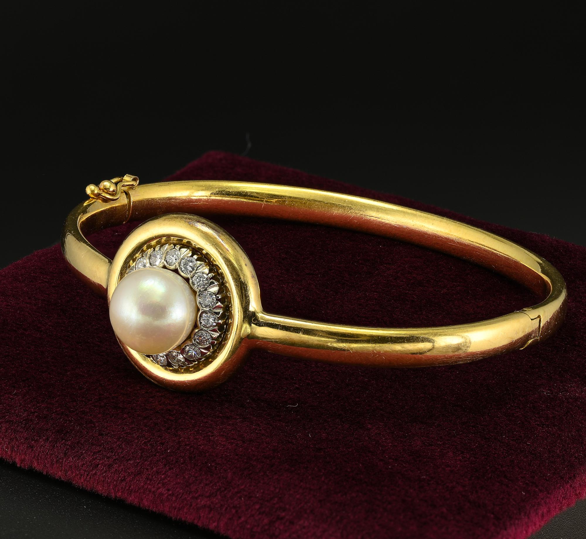 Art Deco Perle Diamant 18 KT Armreif im Angebot 1