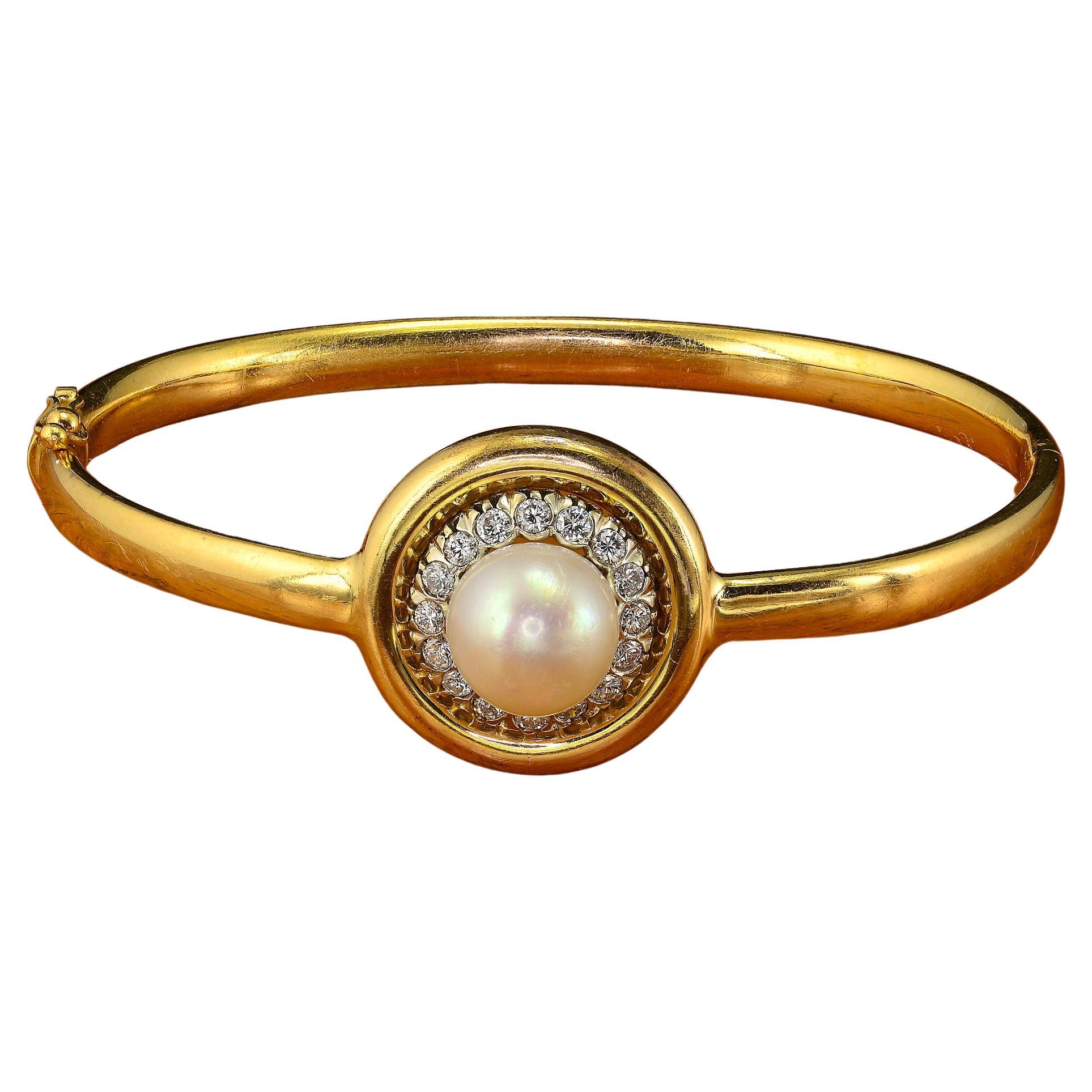 Bracelet Art Déco perle diamant 18 KT en vente