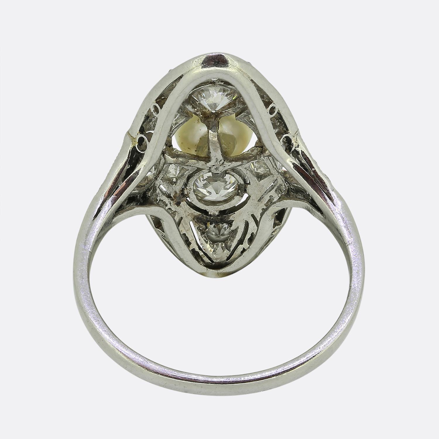 Art Deco Pearl Diamond and Onyx Tablet Ring In Good Condition For Sale In London, GB