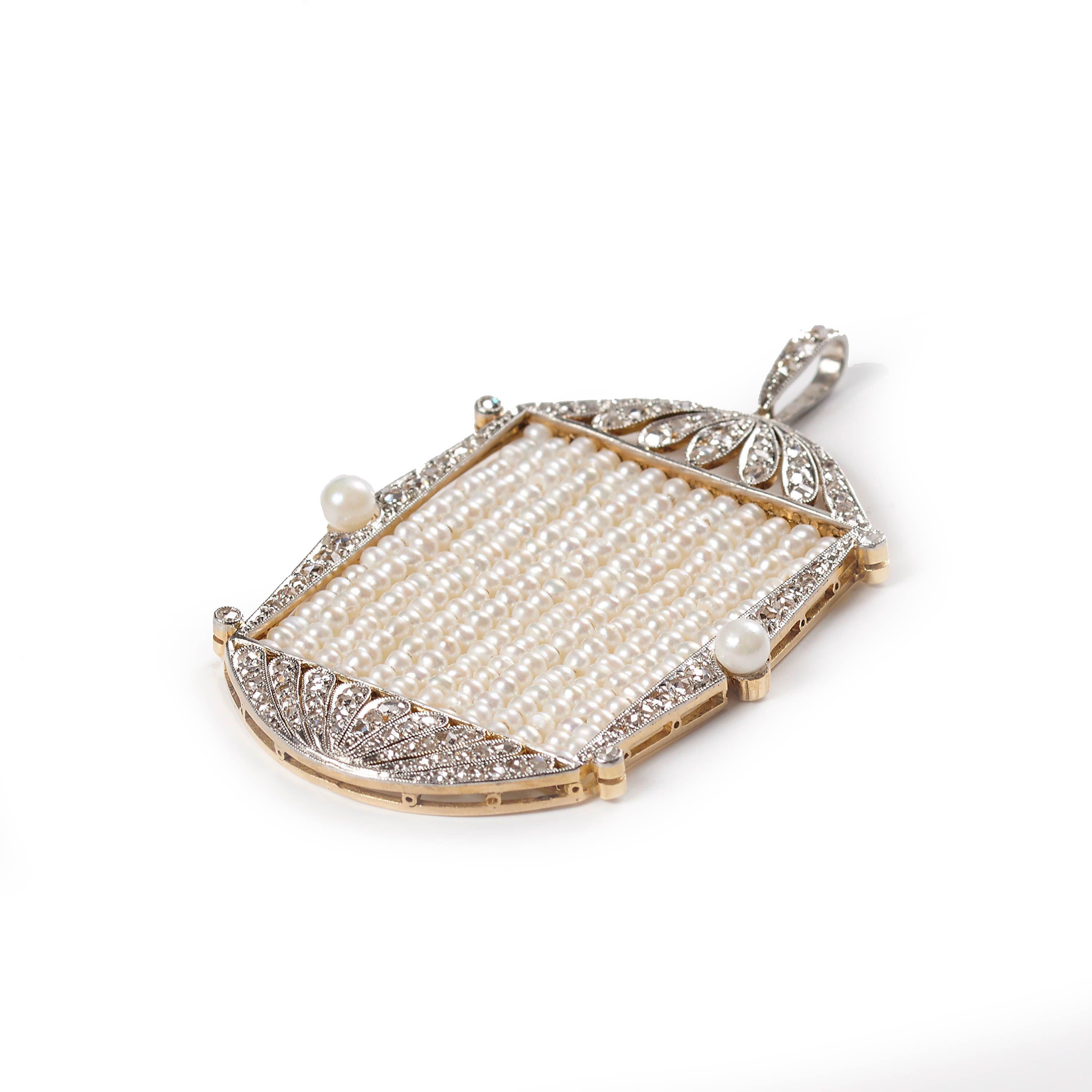 Art Déco Ciondolo Art Deco con perle, diamanti e platino, circa 1930 in vendita