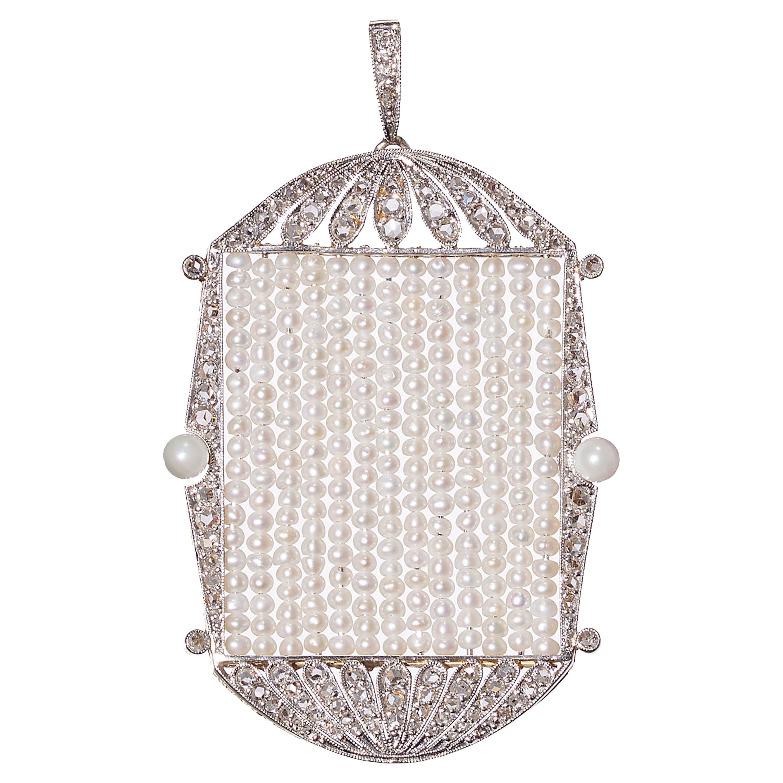 Art Deco Pearl, Diamond And Platinum Pendant, Circa 1930 For Sale