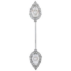 Art Deco Pearl, Diamond and Rock Crystal Jabot Pin by Cartier Paris