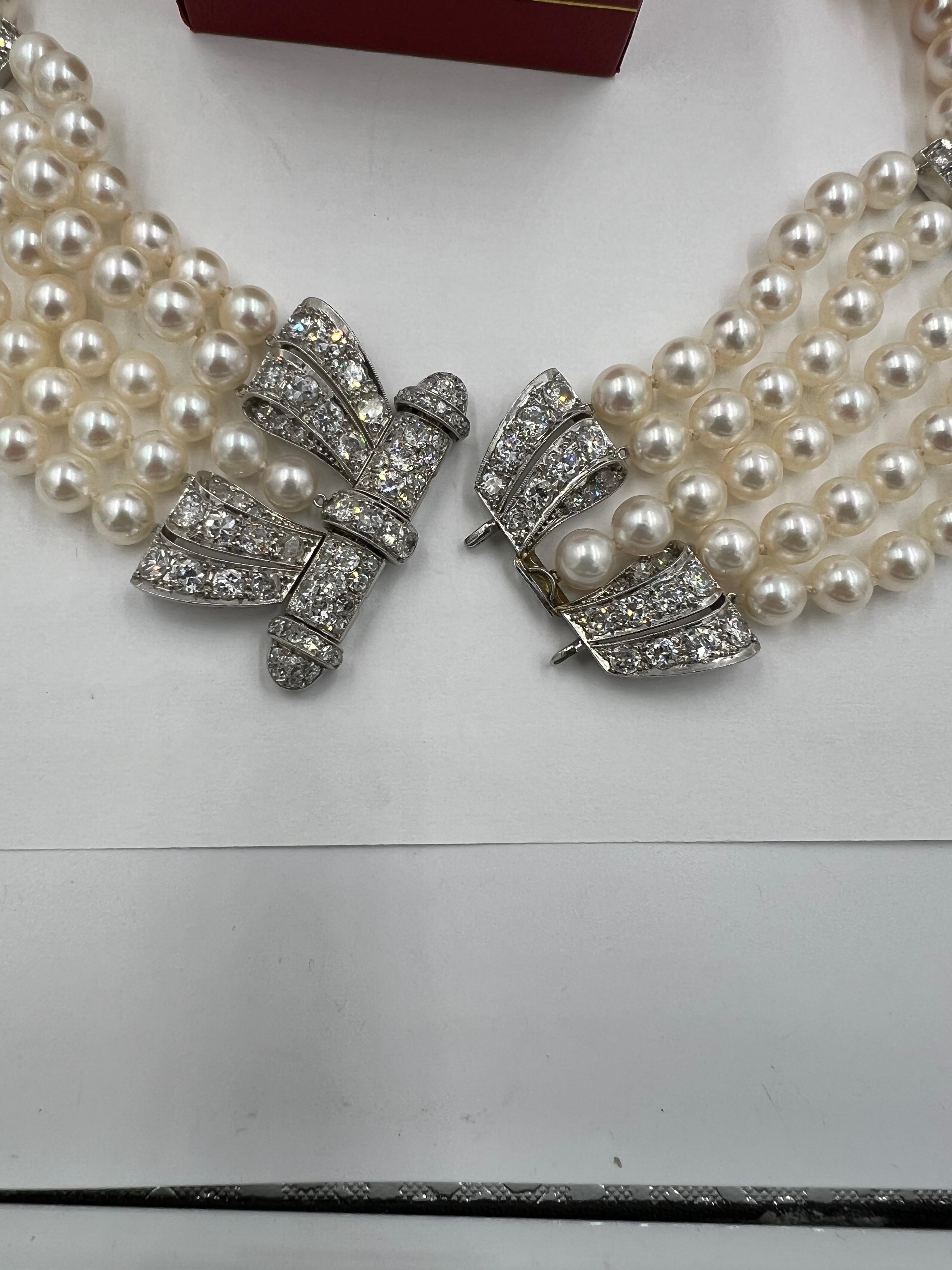 Women's Art Deco Pearl Diamond Platinum Choker Collar Necklace For Sale