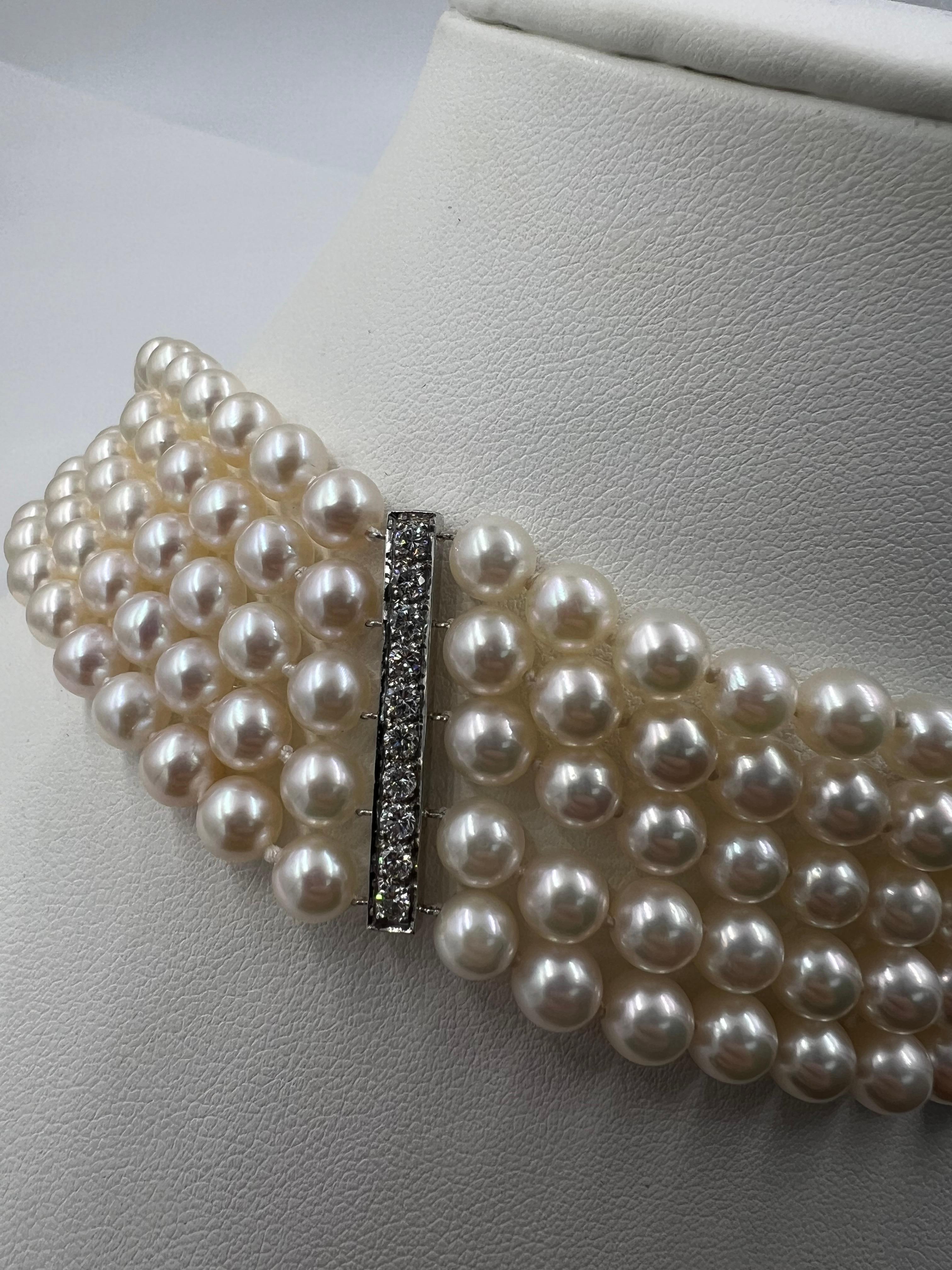 Art Deco Pearl Diamond Platinum Choker Collar Necklace For Sale 1