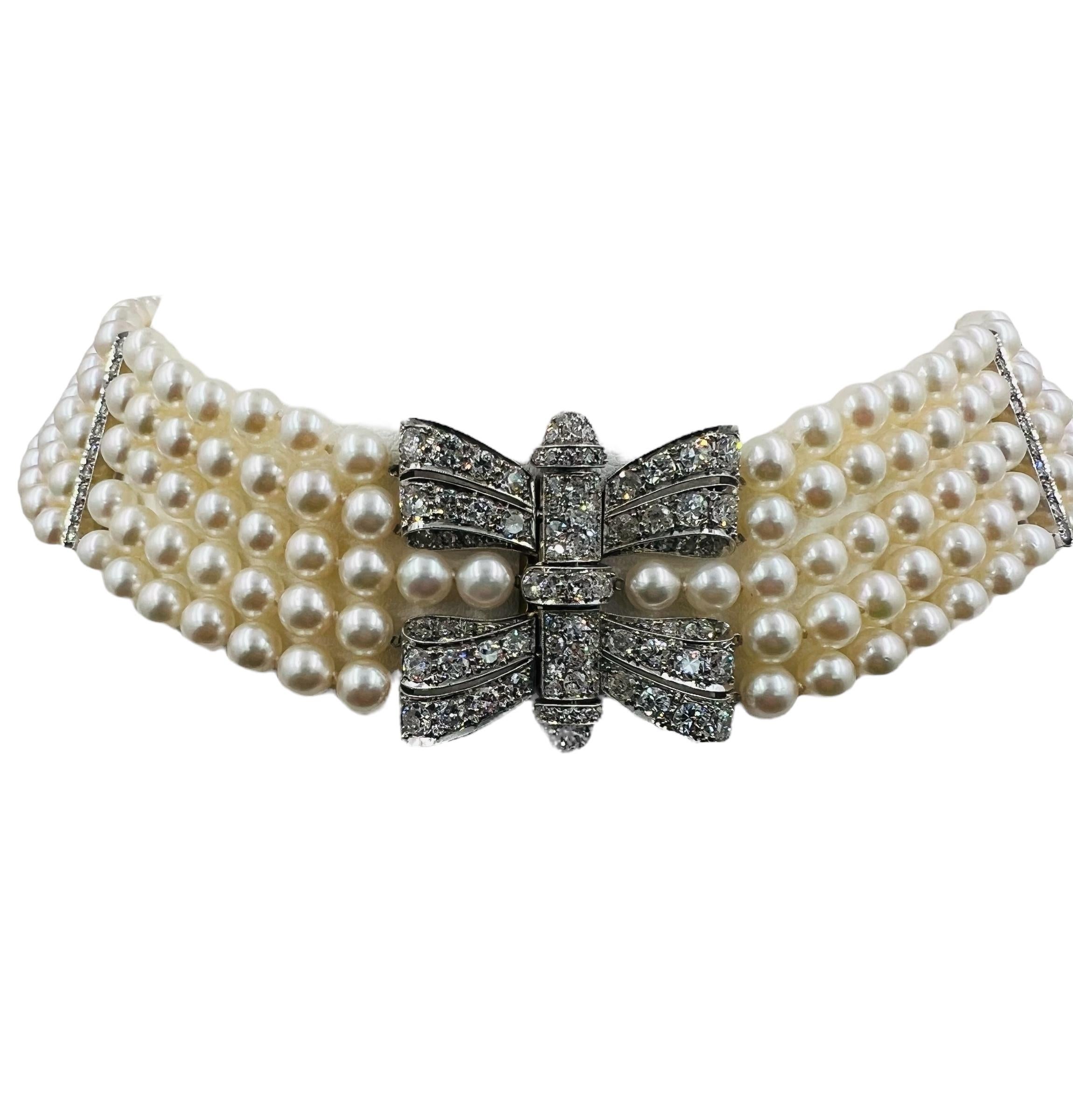 Art Deco Pearl Diamond Platinum Choker Collar Necklace For Sale 4