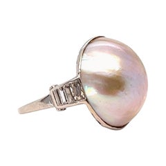 Art Deco Pearl Diamond Platinum Cocktail Ring
