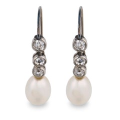 Art Deco pearl diamond platinum earrings