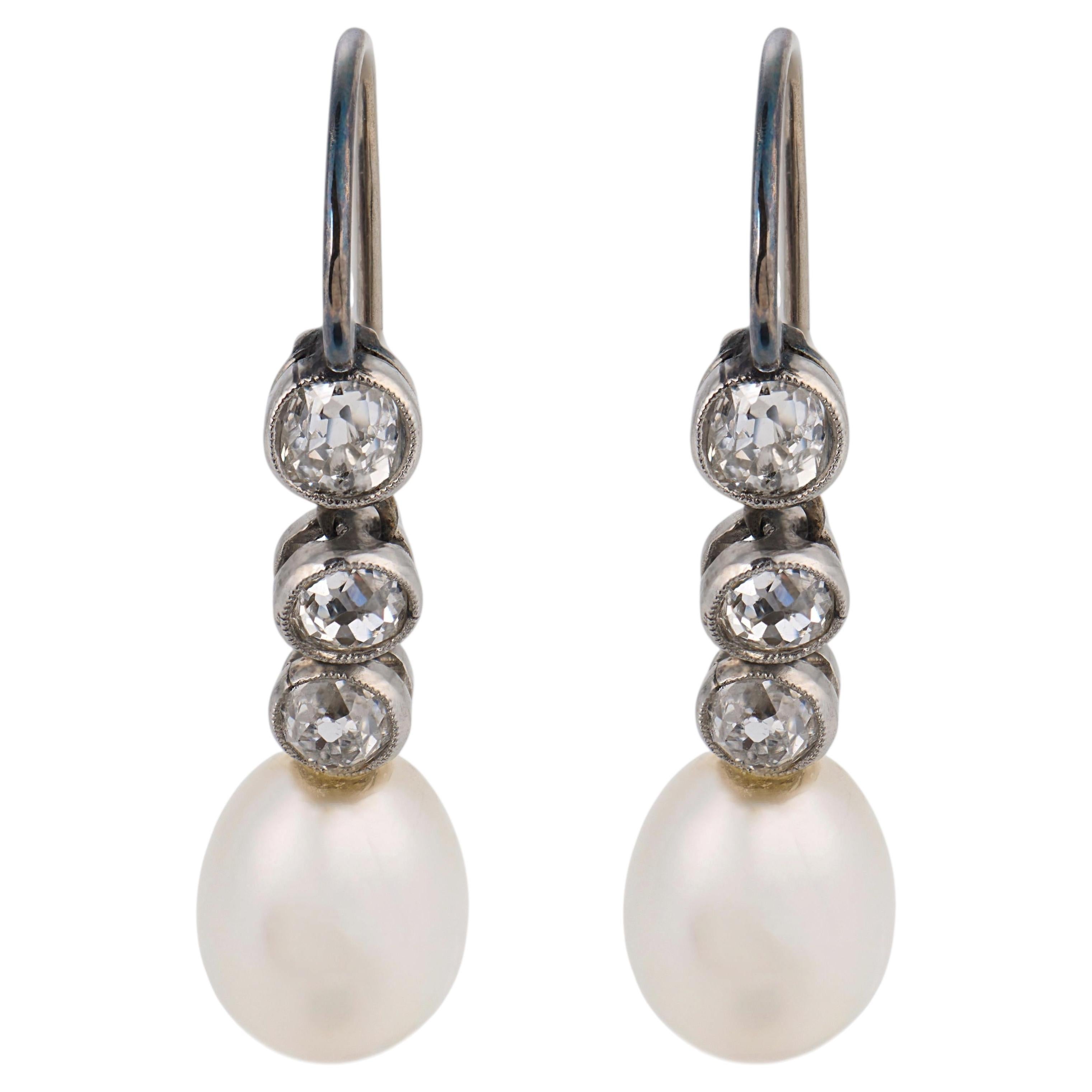 Art Deco pearl diamond platinum earrings
