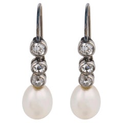 Art Deco pearl diamond platinum earrings
