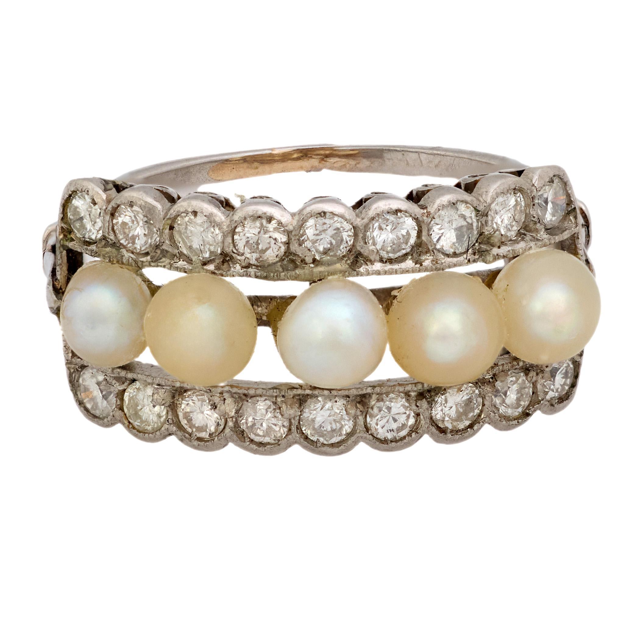 Art Deco Perlen Diamant Platin Ring im Zustand „Gut“ im Angebot in Beverly Hills, CA