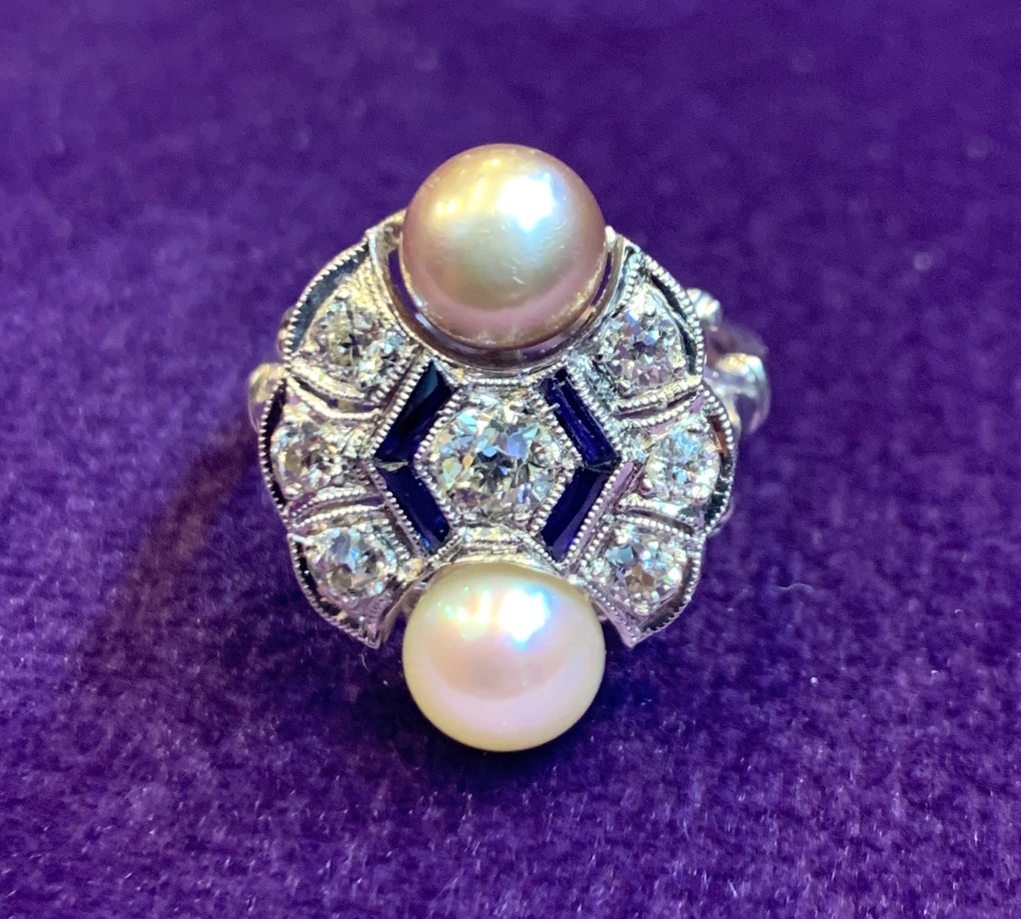Round Cut Art Deco Pearl & Diamond Ring For Sale