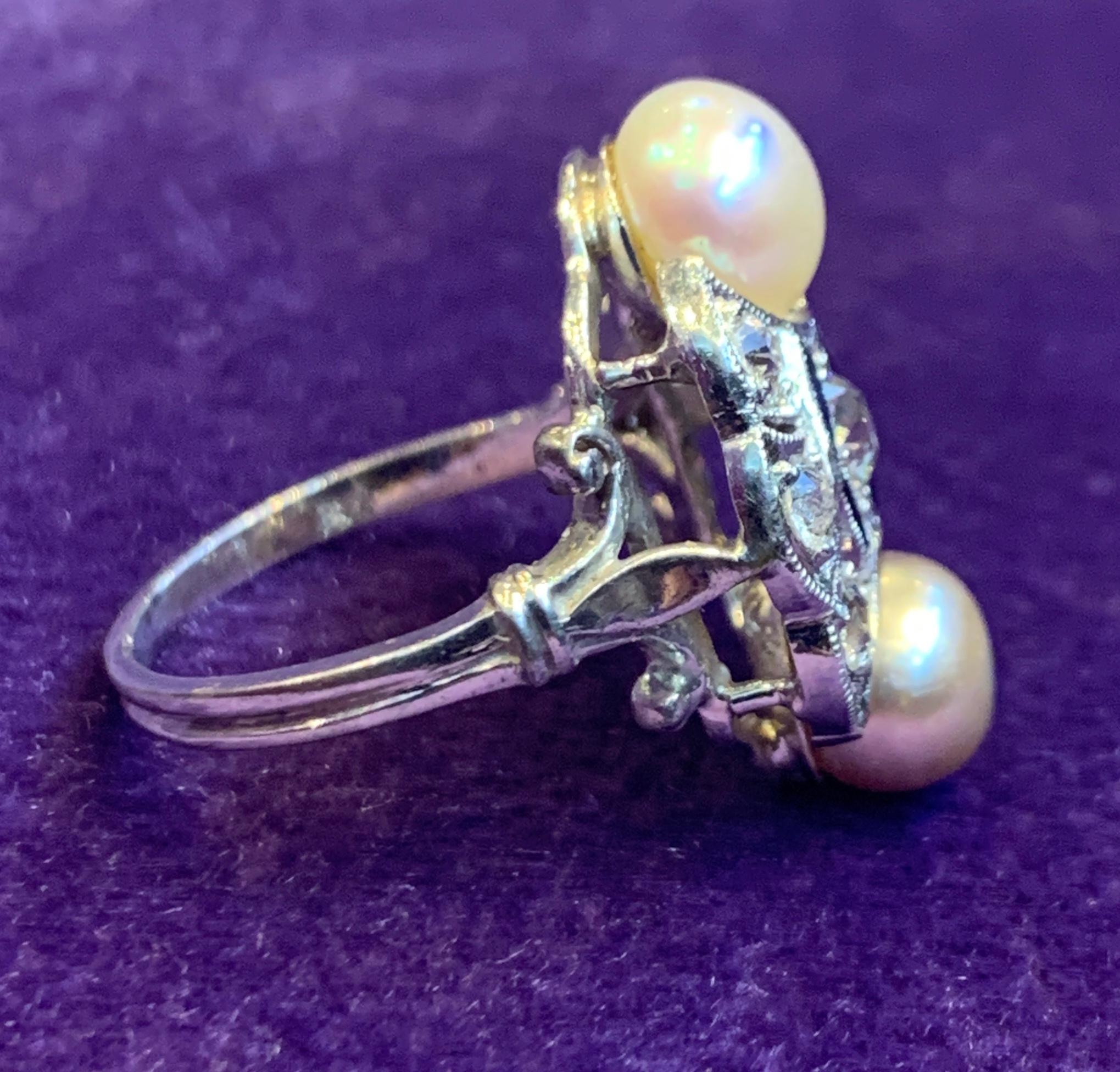 Art Deco Pearl & Diamond Ring In Excellent Condition For Sale In New York, NY