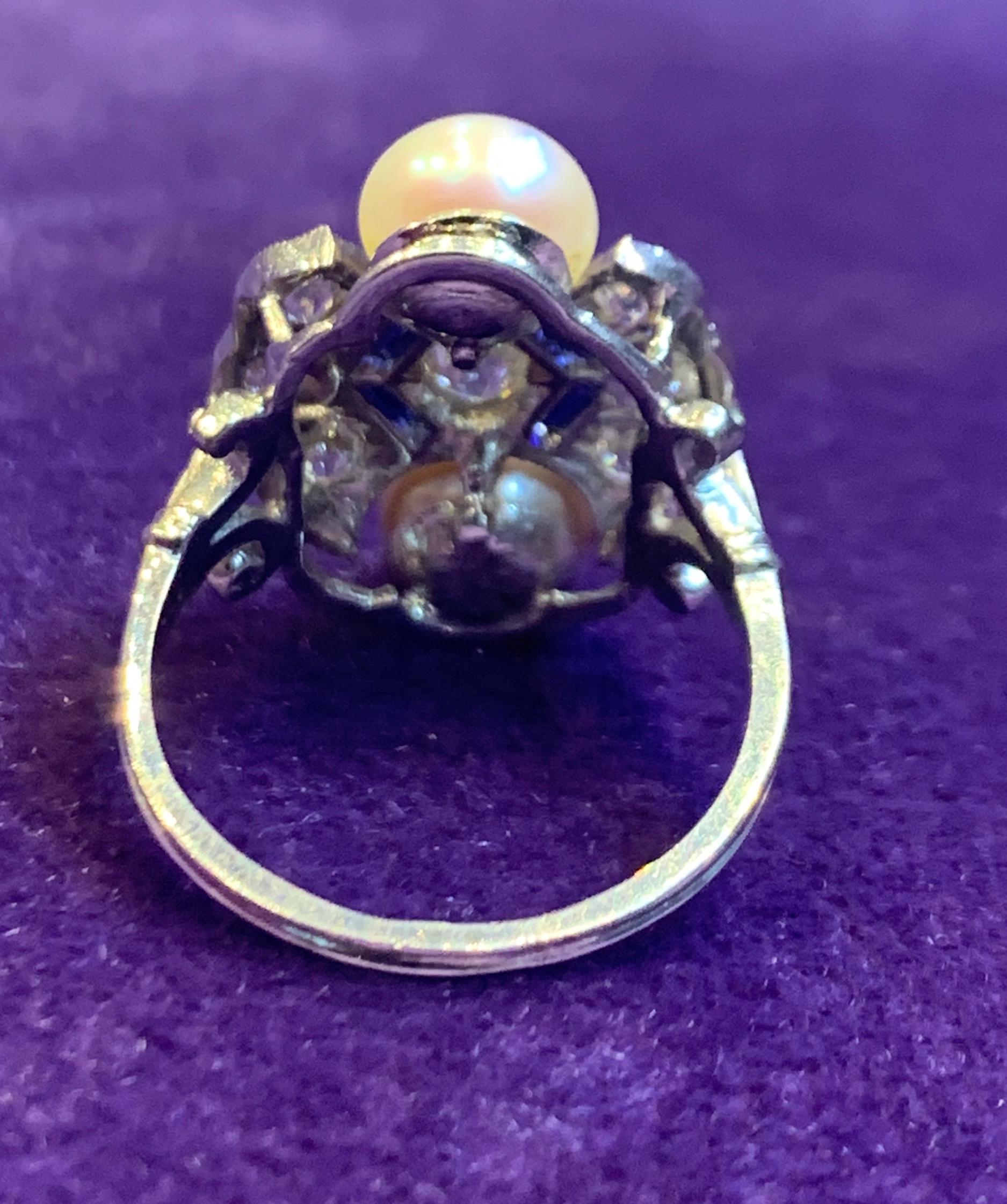 Women's Art Deco Pearl & Diamond Ring For Sale