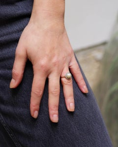 Art Deco pearl diamond ring in 18k gold, circular ring, Rose cut diamond, certif