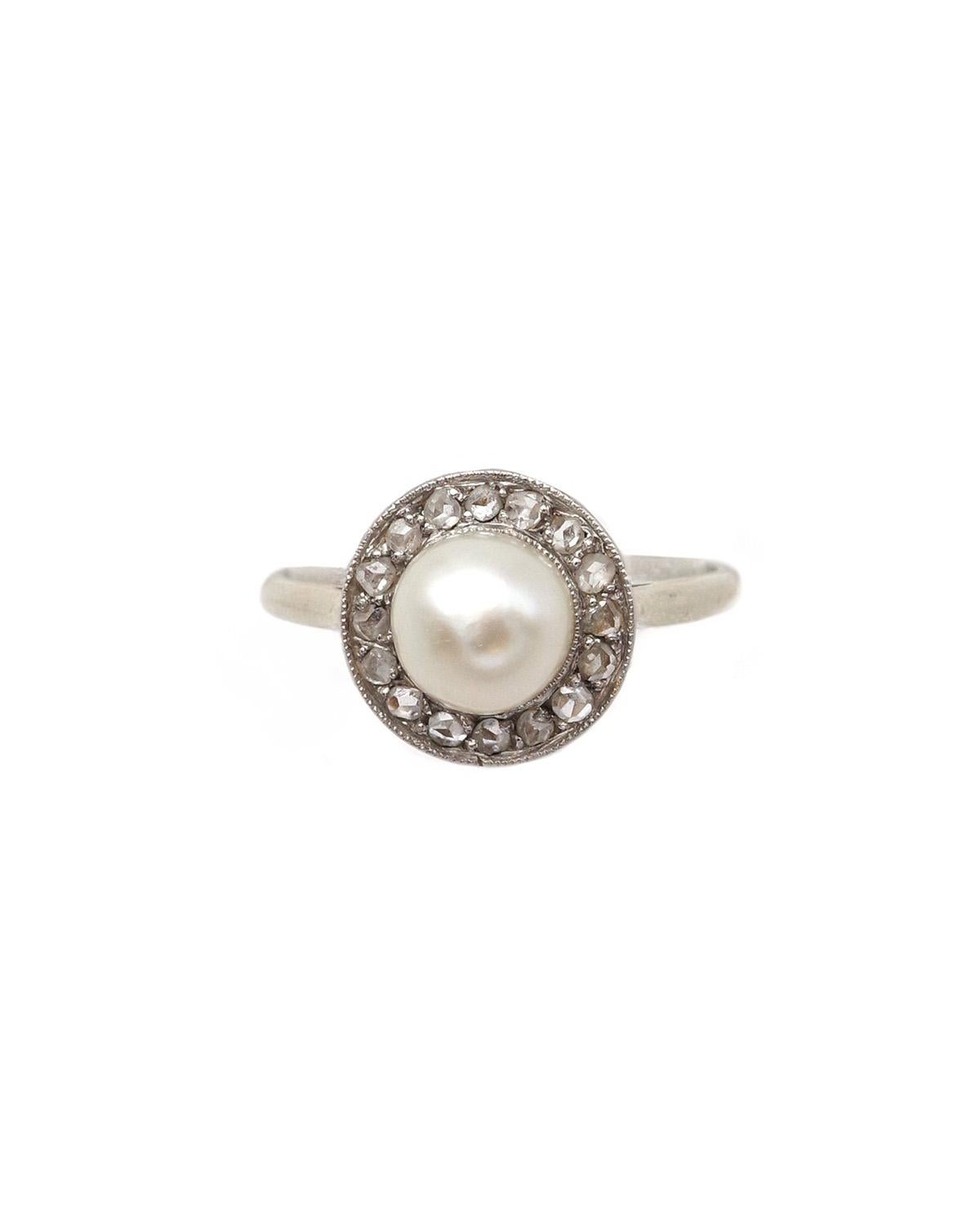 ART OF PEARLS bague perle diamant en or 18k, bague circulaire, diamant taille rose, certifiée en vente 1