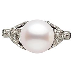 Art Deco Pearl Diamond Solitaire Cocktail Ring .25ct Natural Original 1920 Antiq