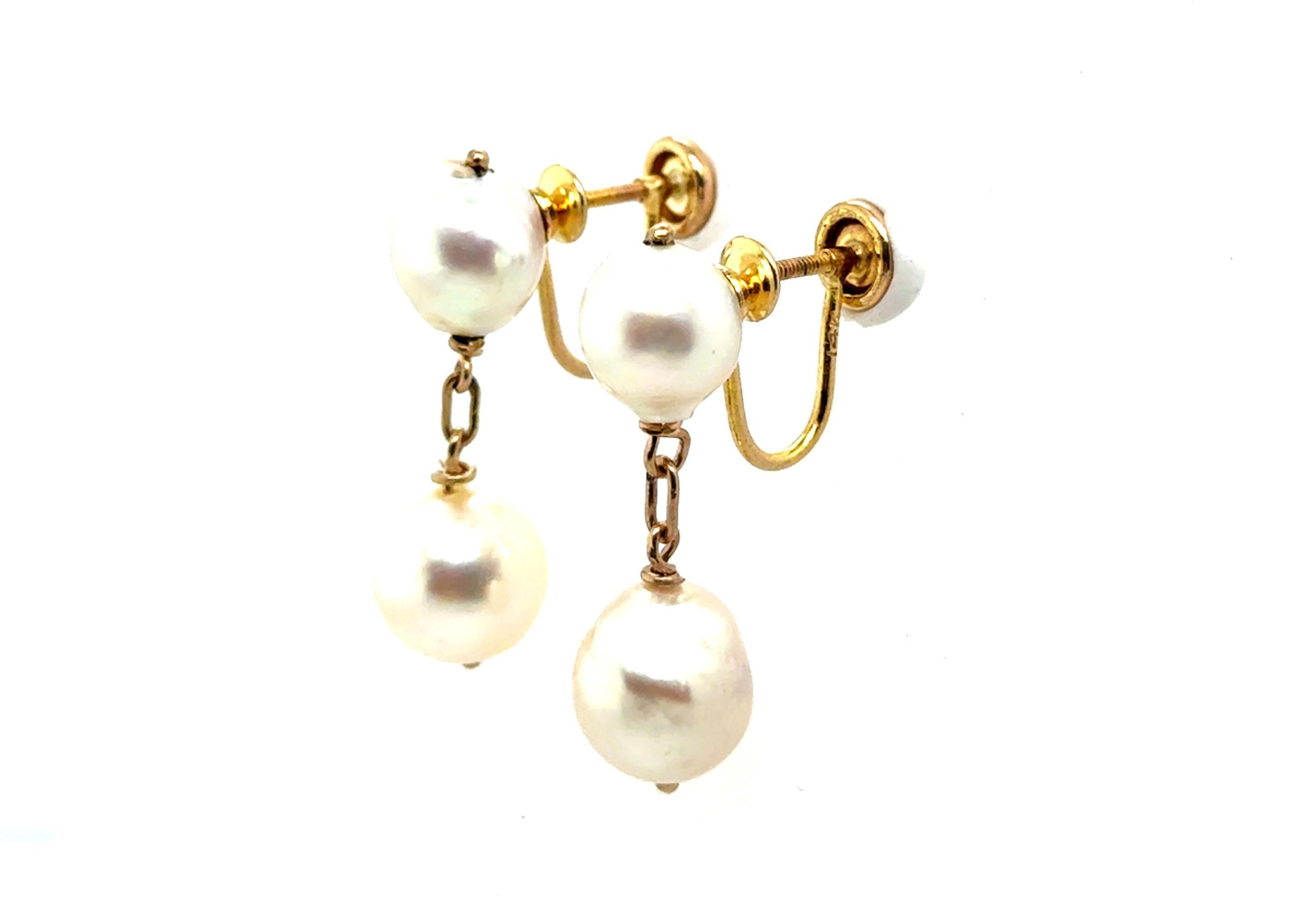 Art Deco Perle Tropfen Clip auf Ohrringe 14K Gelbgold 9mm Antike Original 1940er Jahre (Art déco) im Angebot