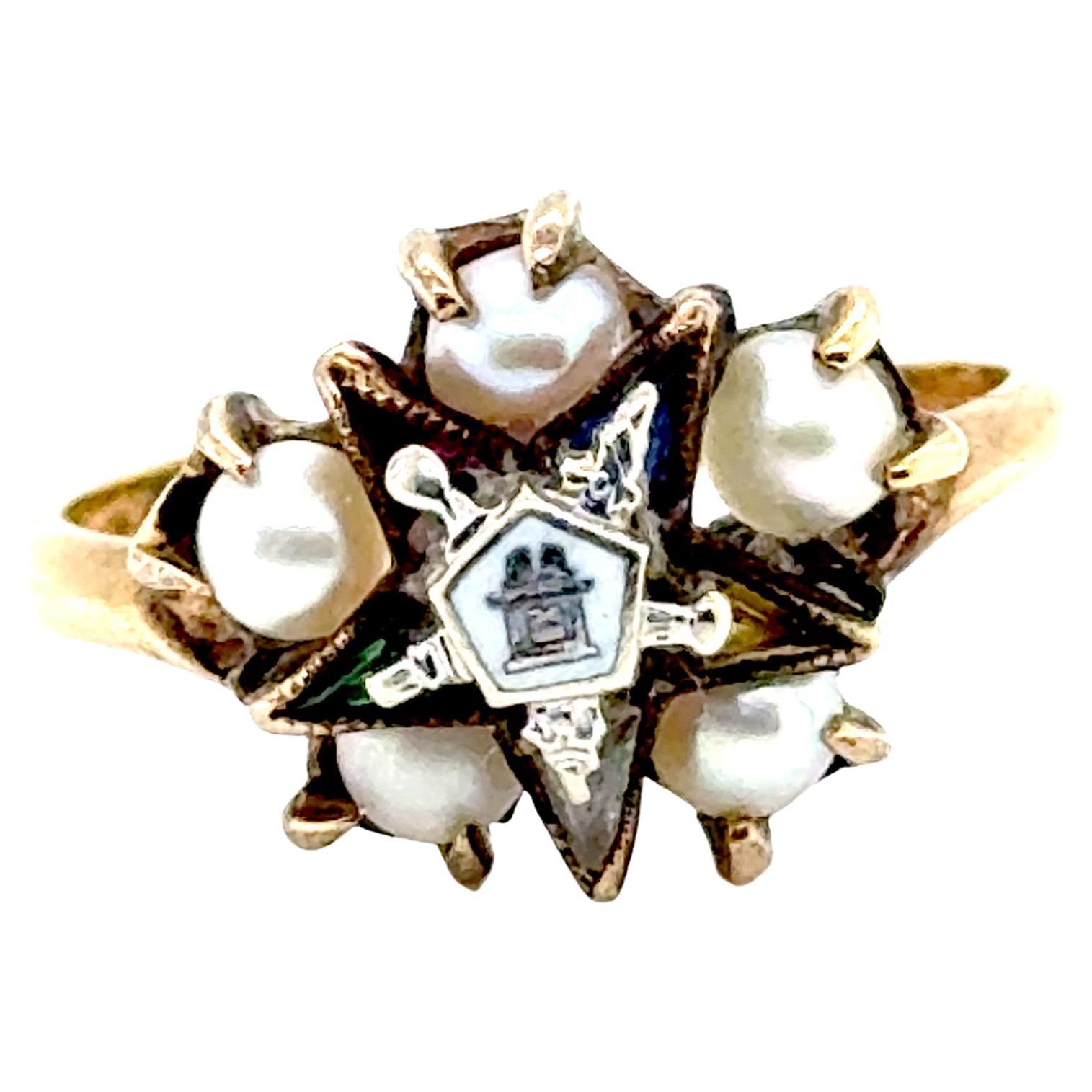 Art Deco Pearl Eastern Star Ring Cocktail Vintage Antique Original 1930
s Gold For Sale