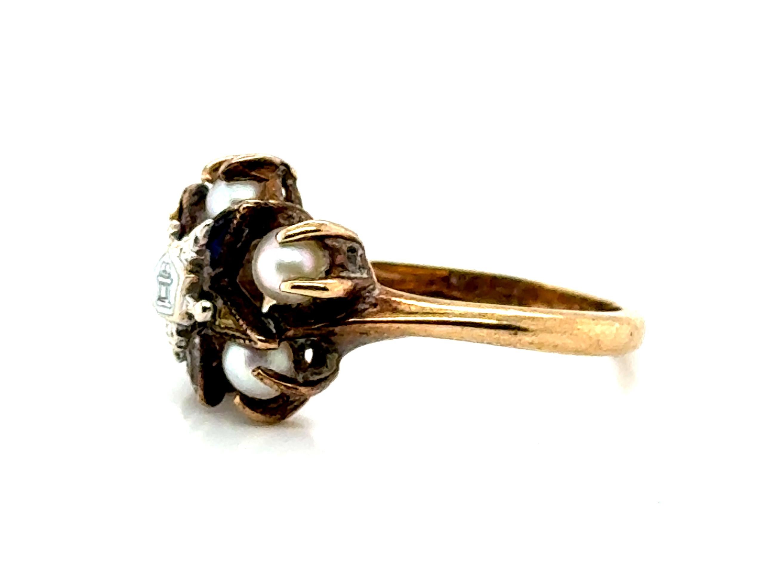 Art Deco Pearl Eastern Star Ring Cocktail Vintage Antique Original 1930's Yellow (Art déco) im Angebot