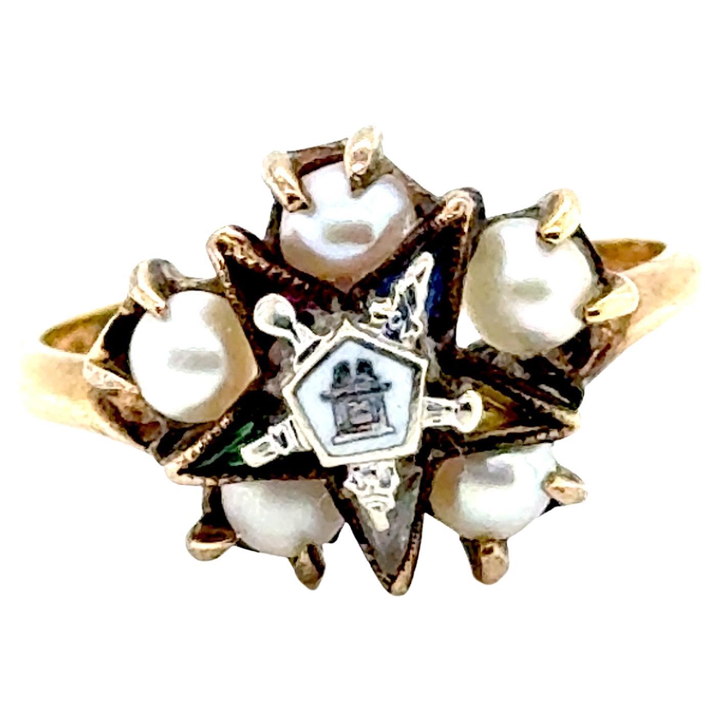 Art Deco Pearl Eastern Star Ring Cocktail Vintage Antique Original 1930's Yellow im Angebot