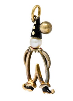 Art Deco Pearl Enamel 14 Karat Gold Pierrot Clown Charm