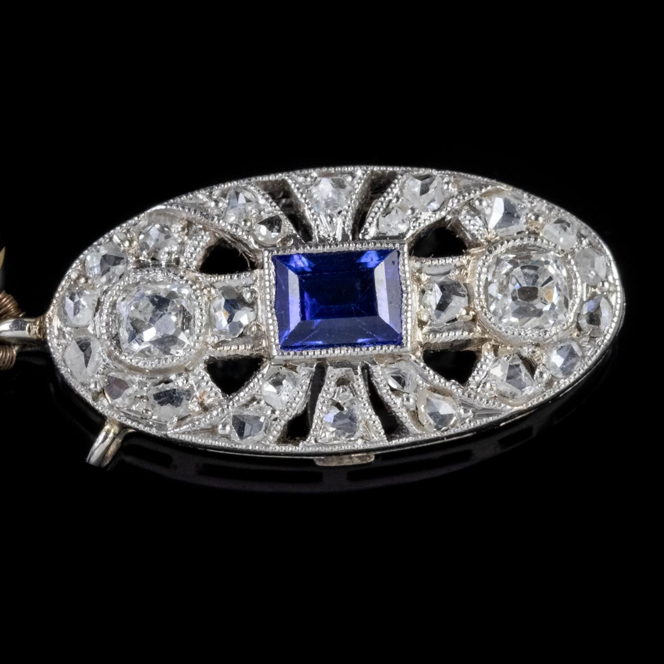 Art Deco Pearl Necklace Sapphire Diamond Platinum Clasp, circa 1930 For Sale 2