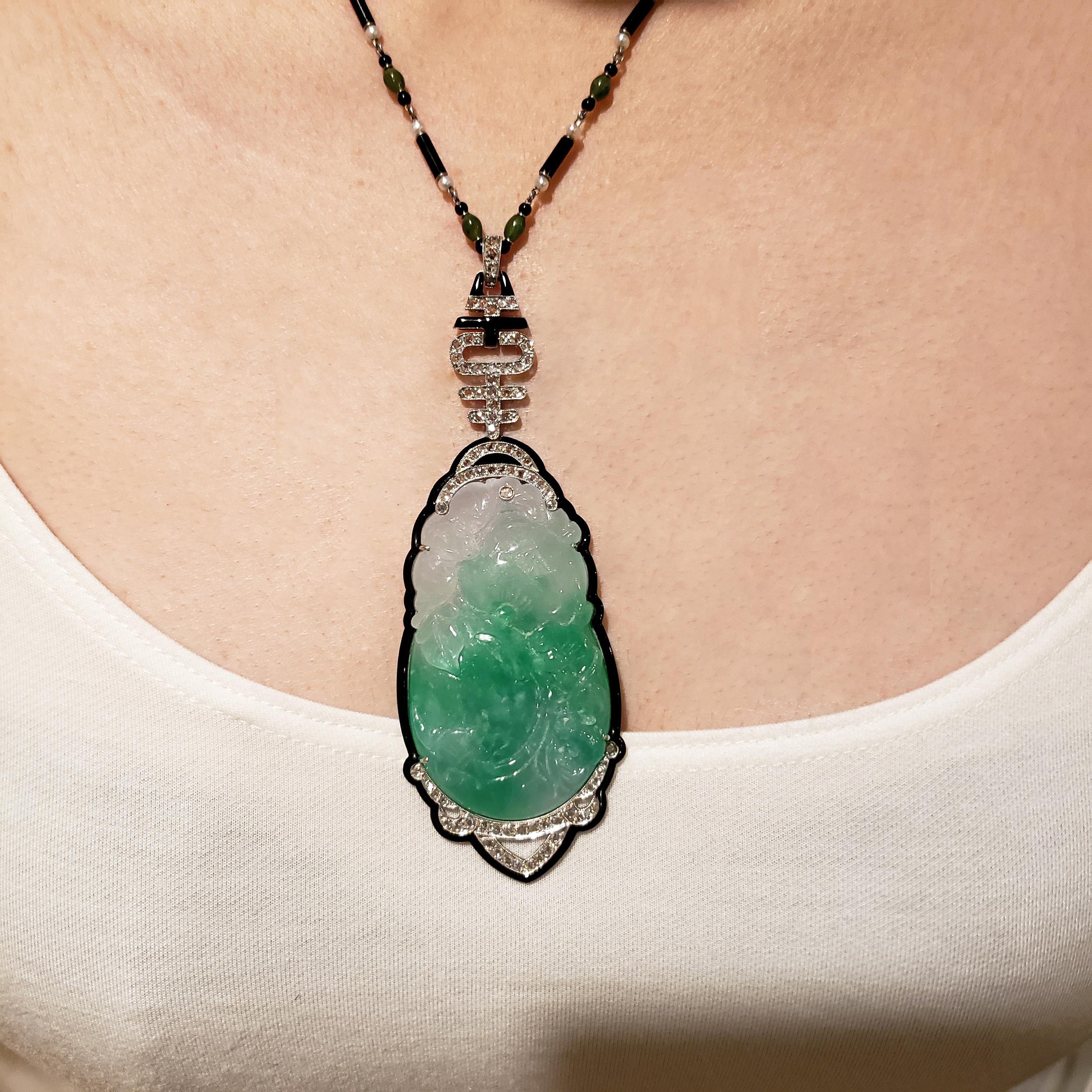 Collana Art Deco con perle, onice e giada in vendita 2