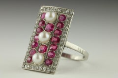 Art Deco Pearl Ruby and Diamond Dinner Ring
