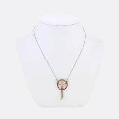 Art Deco Pearl Ruby and Diamond Drop Pendant Necklace