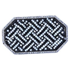 Art Deco Pearl Seeds Jet Platinum Brooch, 1920