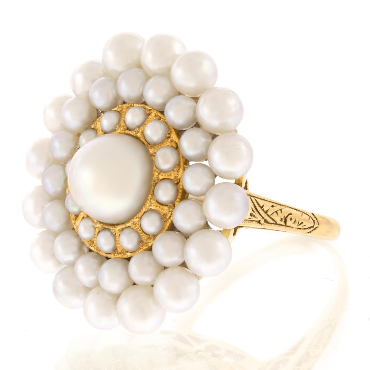 Art Deco Pearl-Set Gold Ring In Excellent Condition In Litchfield, CT