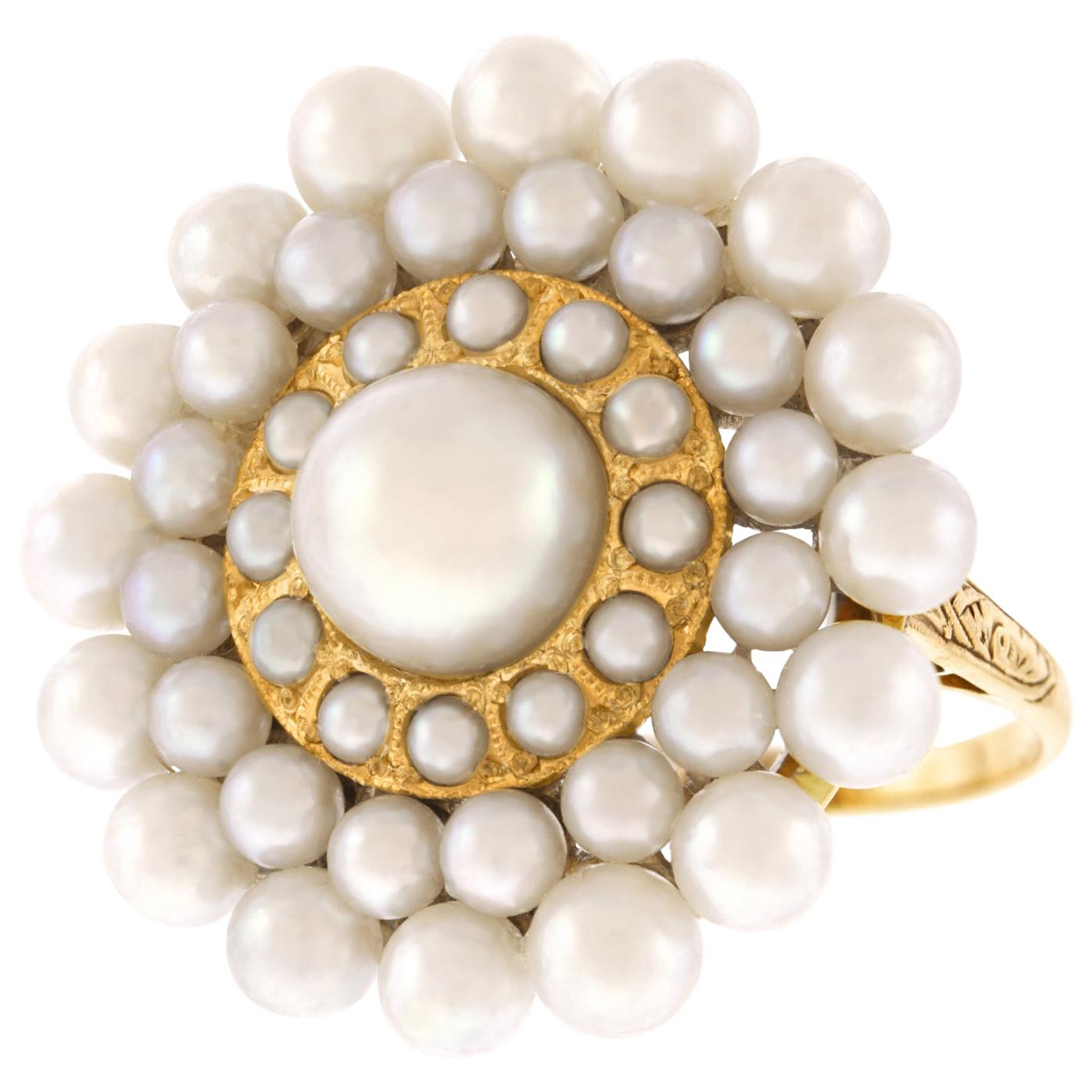 Art Deco Pearl-Set Gold Ring