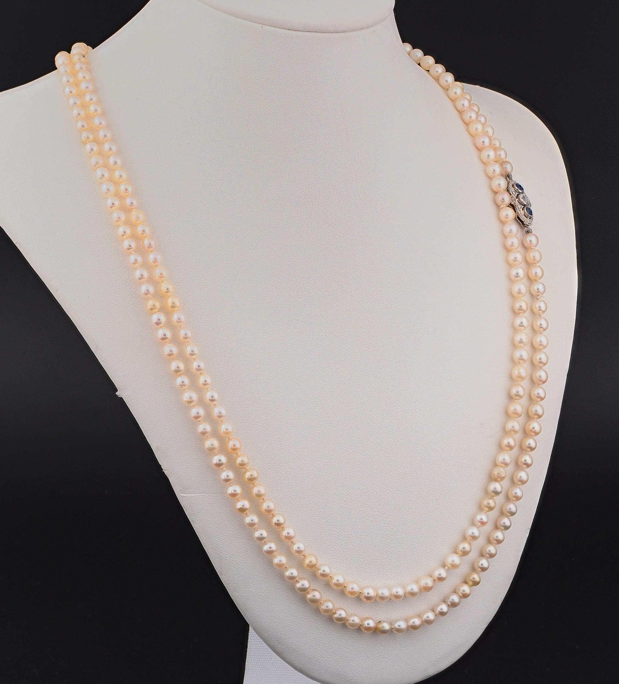 Art Deco Perle Einreihiger Saphir-Diamant-Verschluss 18 Kt (Art déco) im Angebot