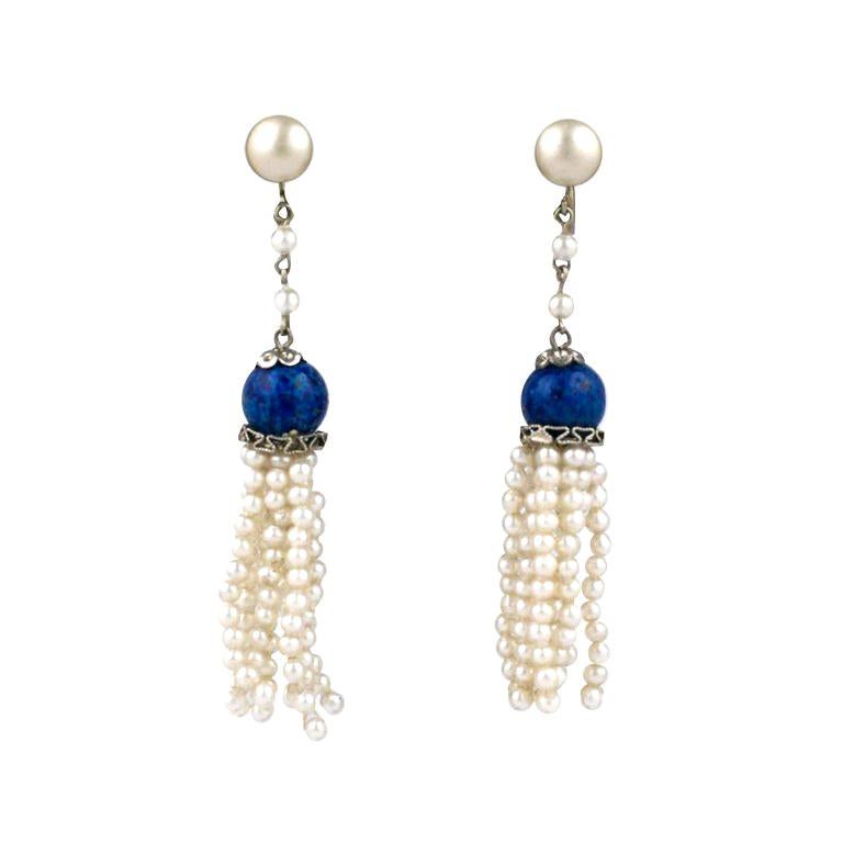 Art Deco Pearl Tassel Earrings For Sale