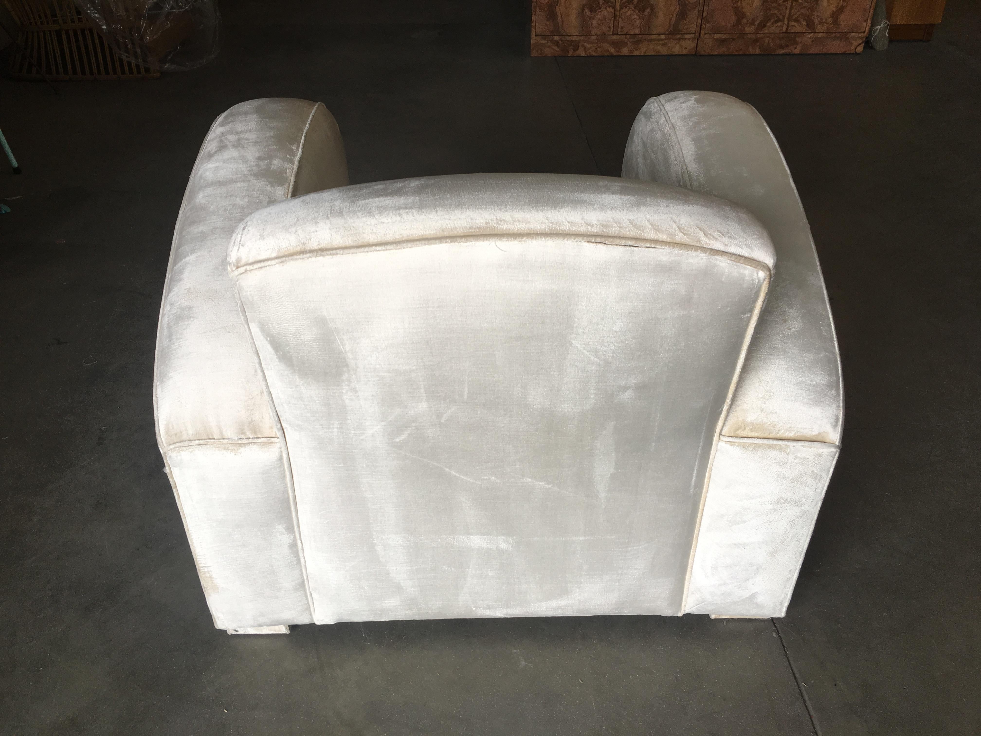 Art Deco Pearl White Mohair Jazz Club Chair with Speed Arms For Sale 2