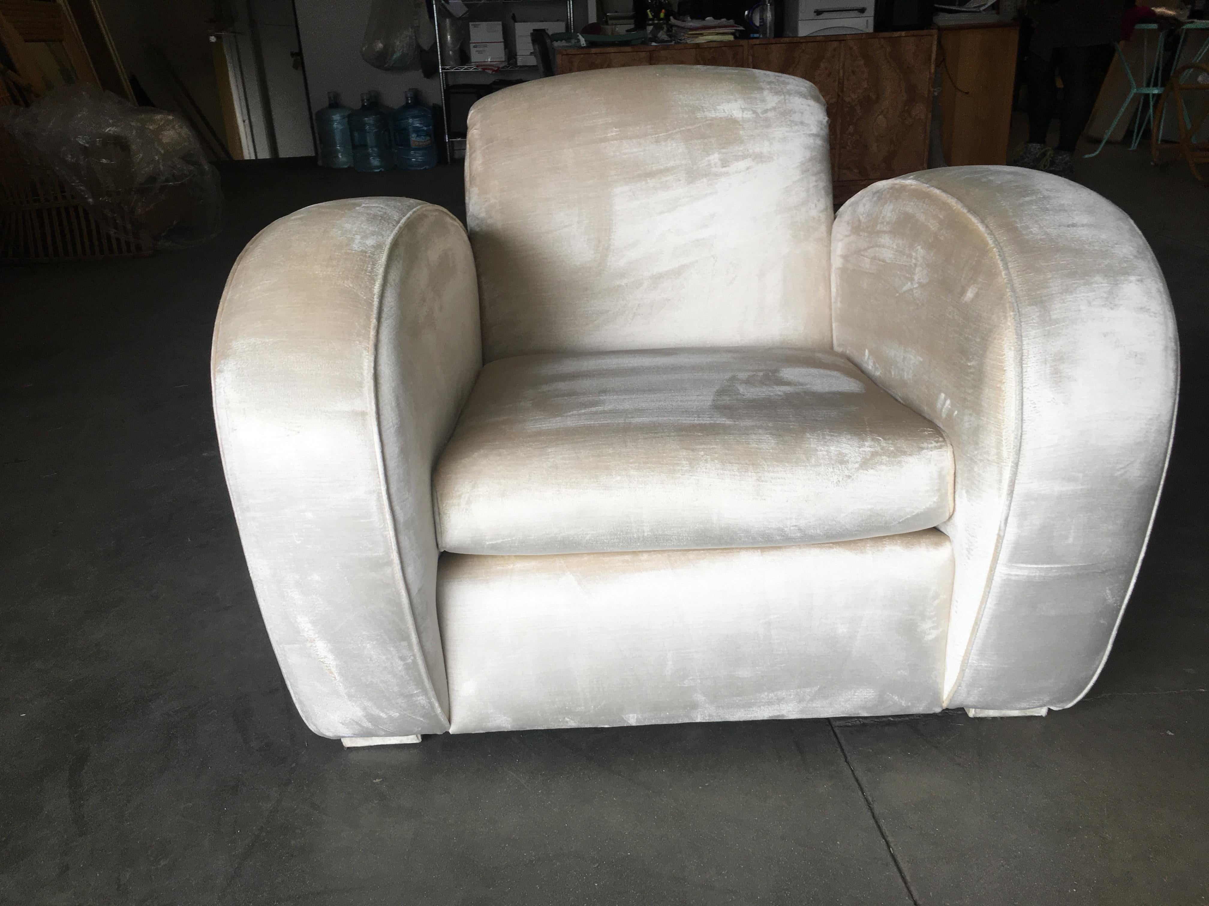 American Art Deco Pearl White Mohair Jazz Club Chair with Speed Arms For Sale