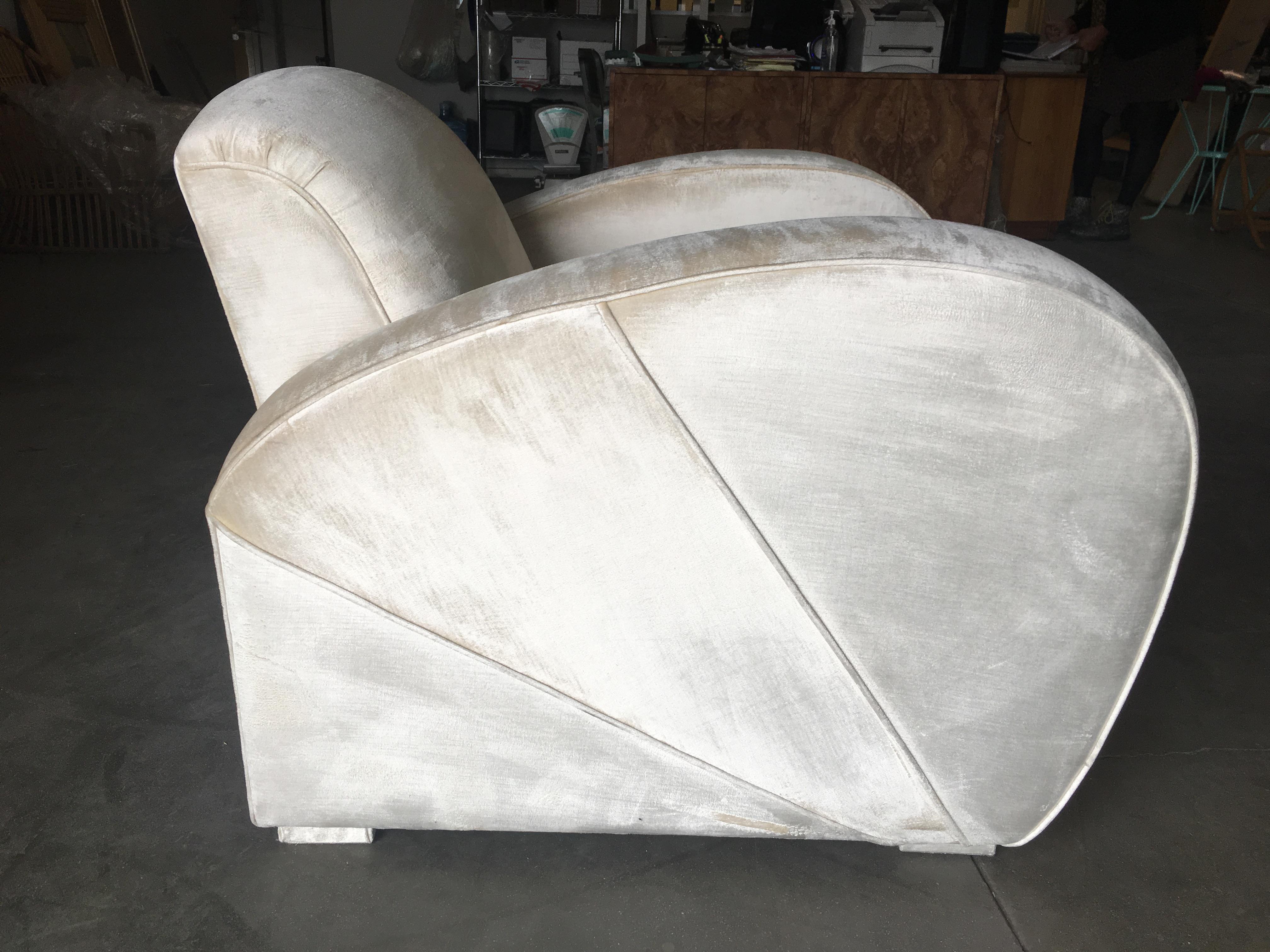 Late 20th Century Art Deco Pearl White Mohair Jazz Club Chair with Speed Arms For Sale