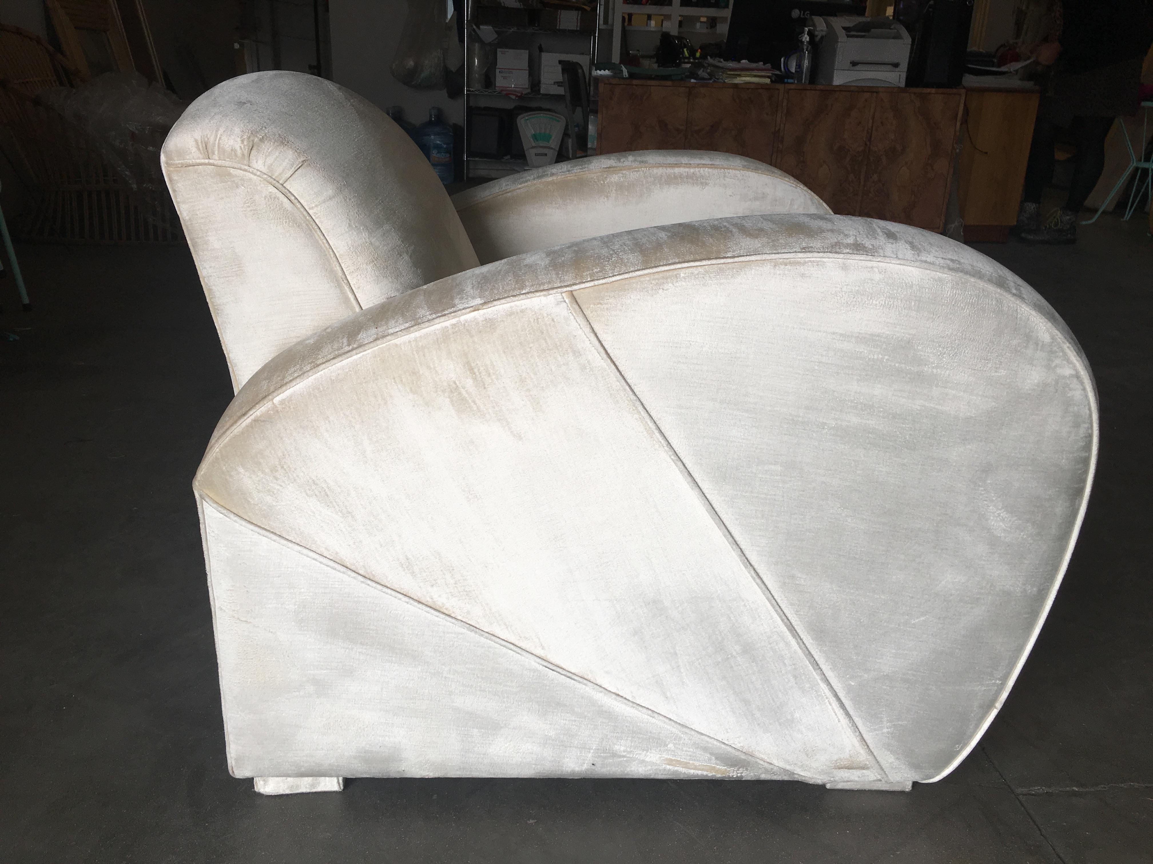 Acrylic Art Deco Pearl White Mohair Jazz Club Chair with Speed Arms For Sale