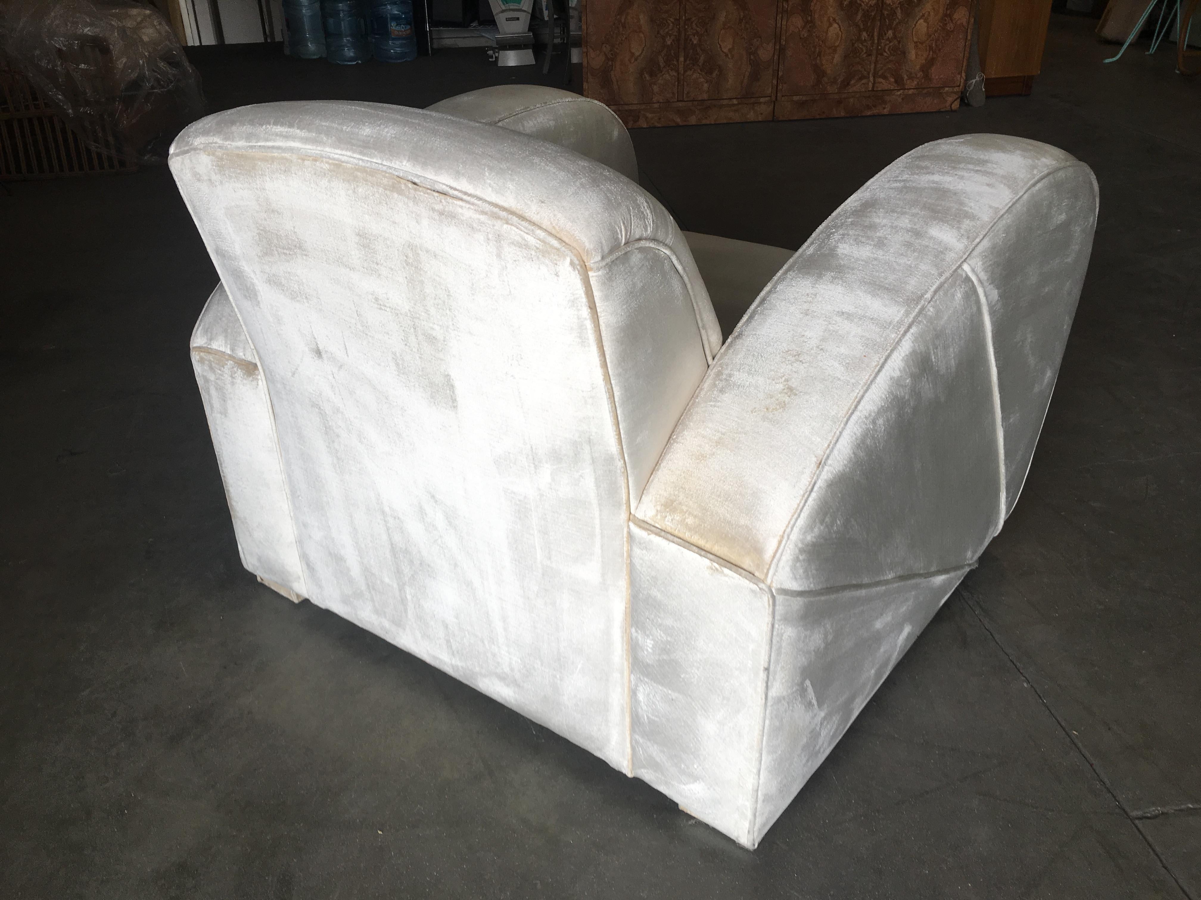 Art Deco Pearl White Mohair Jazz Club Chair with Speed Arms For Sale 1